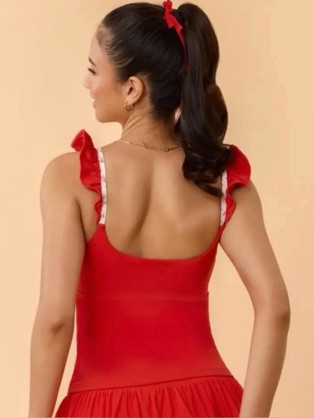 Blogilates Women's Ruffle Lace Up Tank Top - Red  Size Large - Picture 2 of 6